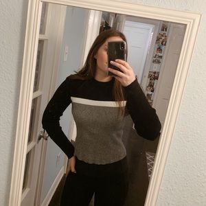 Grey, white, and black soft sweater